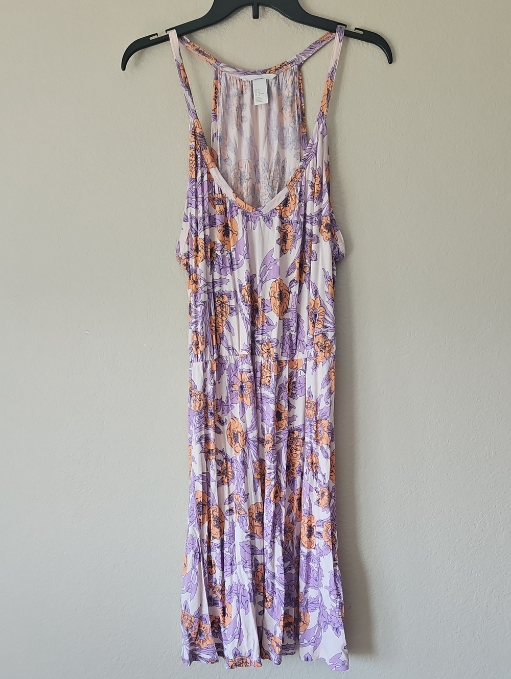 M H&M Purple and Peach Floral Midi Halter Dress